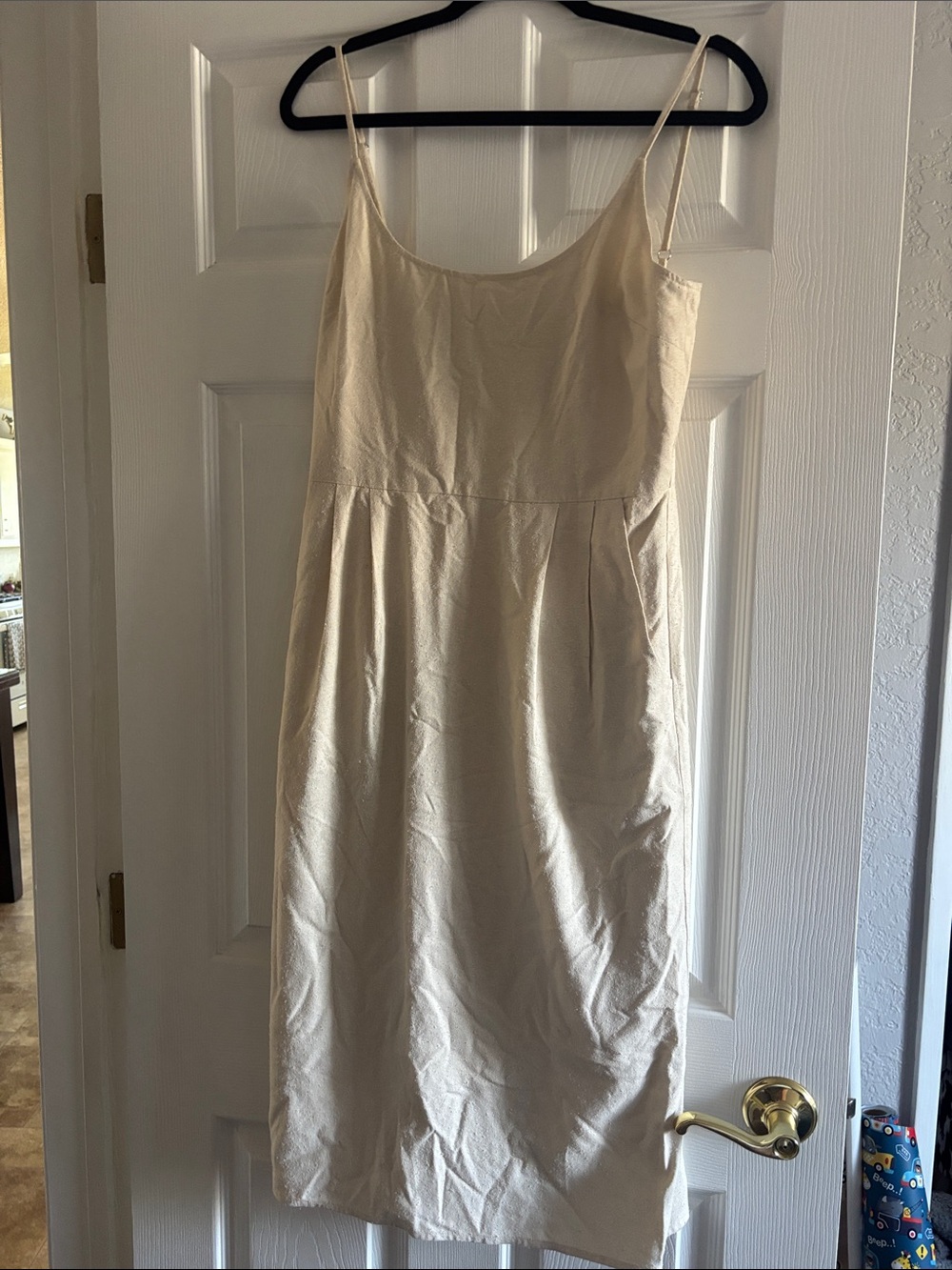 Women's Cream Midi Slip Dress - Lightweight Spaghetti Strap Style